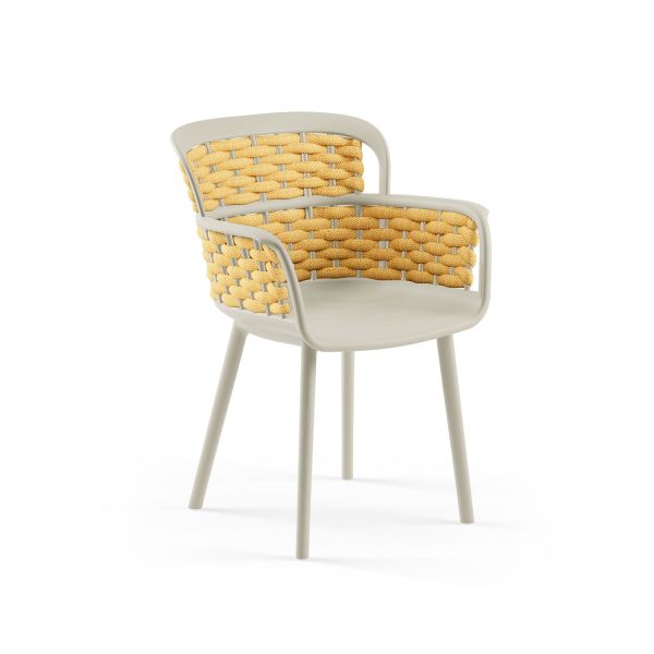 Bej İskele Sarı Örgülü Örgü Bahçe Sandalyesi | Suya Güneşe Dayanıklı Dış Mekan Sandalye | Hafif Şık Sağlam Bahçe Koltuğu | İç ve Dış Mekan Kullanımı