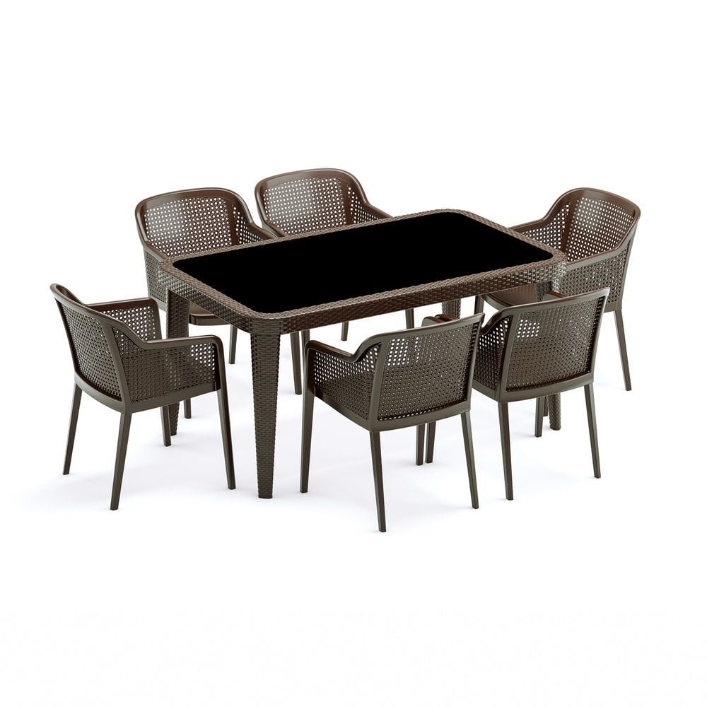 Venge Dış Mekan Bahçe Masa Sandalye Takımı 6 Kişilik 90x150