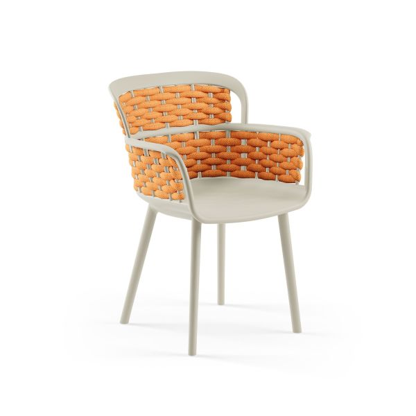 Örgülü Dış Mekan Bahçe Sandalyesi - Bej İskele Turuncu Örgü, Dayanıklı, Hafif, Güneş ve Suya Dayanıklı, Çok Amaçlı Bahçe, Mutfak, Salon Sandalyesi