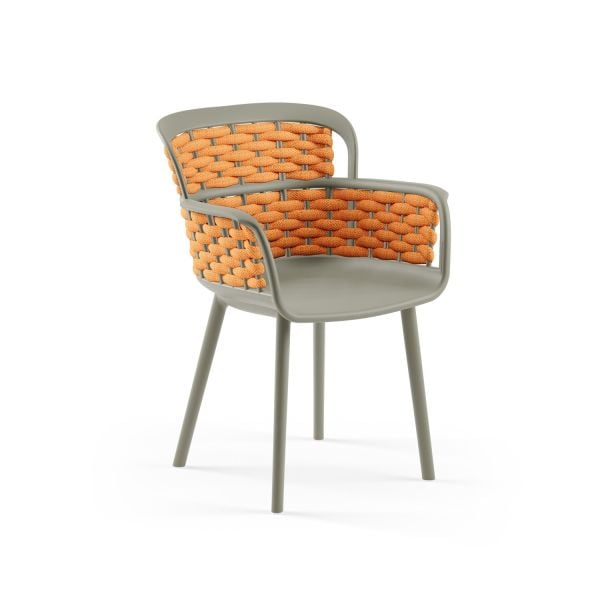 Çimento Gri Turuncu Örgülü Dış Mekan Bahçe Sandalyesi | İç ve Dış Mekan Kullanıma Uygun Şık ve Dayanıklı Sandalye Modeli | Kafe, Bahçe, Balkon, Otel, Restoran Sandalyesi