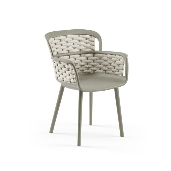 Örgülü Bahçe Sandalyesi Çimento Gri İskelet Bej Renk Örgü – Güneşe ve Suya Dayanıklı, Hafif ve Şık Dış Mekan Sandalyesi