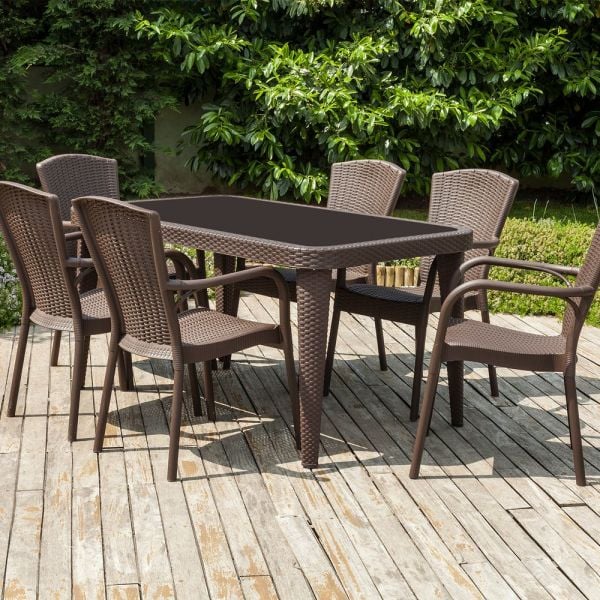 6 KİŞİLİK WENGE DIŞ MEKAN BAHÇE MASA SANDALYE TAKIMI