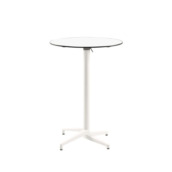 Moon Beyaz Compact Laminat Katlanır Bar Masası – 60 cm Yuvarlak, Beyaz Ayaklı, Paslanmaz, Dış Mekân Bahçe ve Kafe Kullanımına Uygun