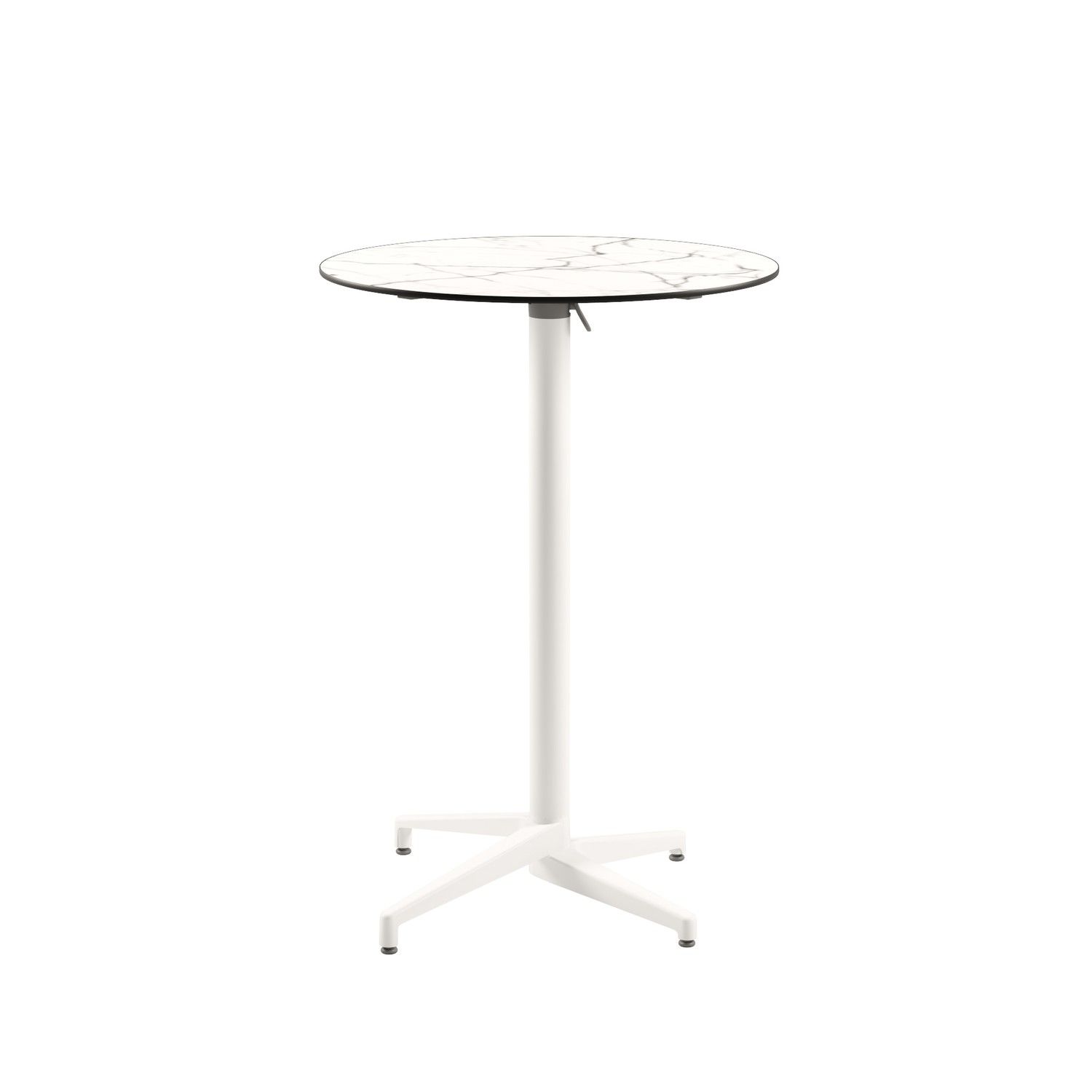 Moon Compact Laminat Katlanır Bar Masası – 60 cm Yuvarlak, Beyaz Mermer Desenli, Paslanmaz, Dış Mekan Bahçe ve Cafe Masası