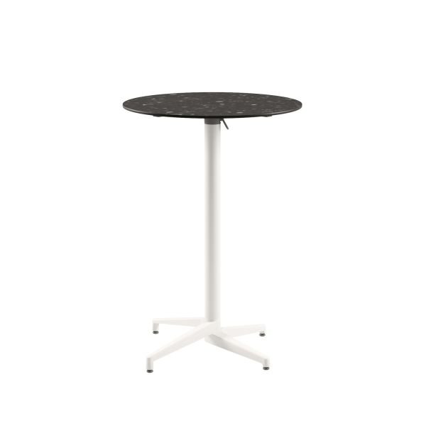 Moon Compact Terrazzo Laminat Katlanır Bar Masası – 60 cm Yuvarlak, Beyaz Ayak, Paslanmaz, İç Ve Dış Mekan Bahçe Bar Masa