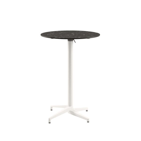 Moon Compact Terrazzo Laminat Katlanır Bar Masası – 60 cm Yuvarlak, Beyaz Ayak, Paslanmaz, İç Ve Dış Mekan Bahçe Bar Masa