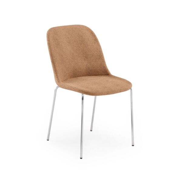 Camel Kumaş Metal Krom Ayaklı Yemek Sandalyesi