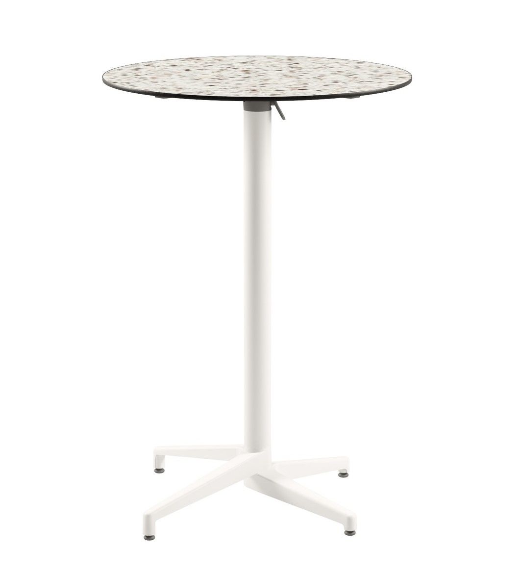 Moon Çizilmeye Dayanıklı Compact Terrazzo Katlanır Bar Masası – 77 cm Yuvarlak Beyaz Ayaklı, Paslanmaz Dış Mekan Bar Masası