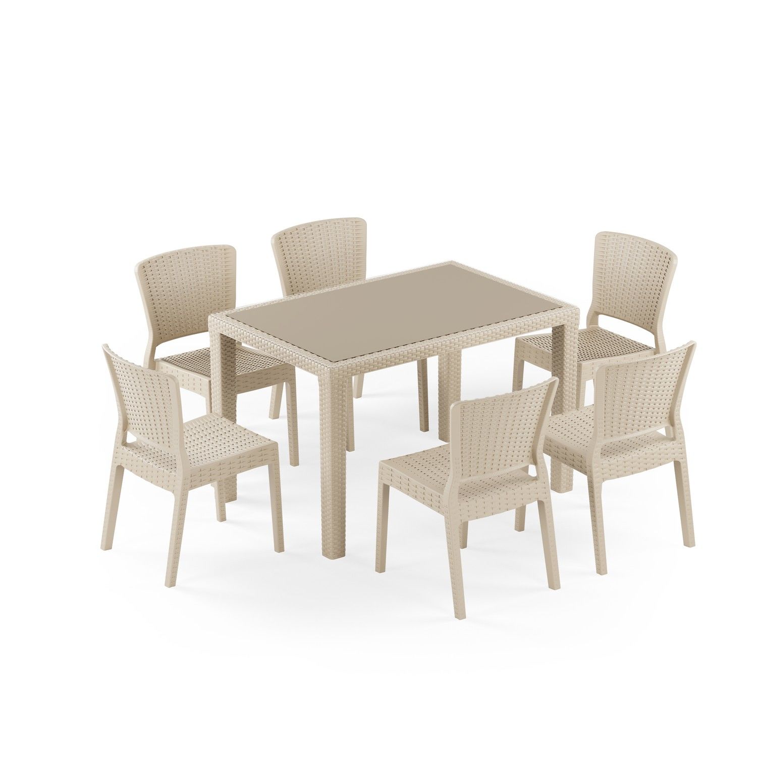 Bej Dış Mekan Bahçe Masa Sandalye Takımı 6 Kişilik 120x80