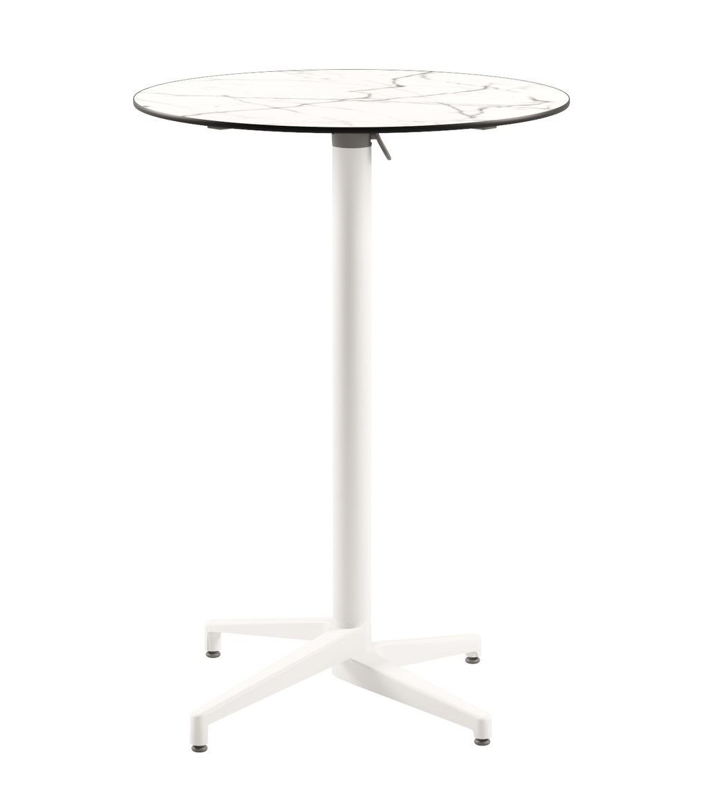 Moon Compact Laminat Katlanır Bar Masası - Beyaz Mermer Desenli, Yuvarlak, Dayanıklı ve Şık Dış Mekan Bahçe Bar Masası - TSE Belgeli