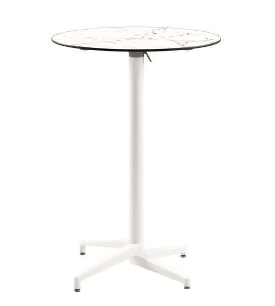 Moon Compact Laminat Katlanır Bar Masası - Beyaz Mermer Desenli, Yuvarlak, Dayanıklı ve Şık Dış Mekan Bahçe Bar Masası - TSE Belgeli
