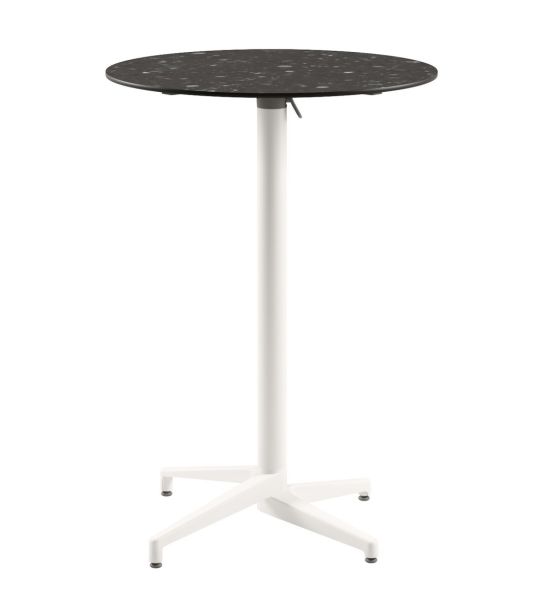 Moon Compact Terrazzo Laminat Katlanır Bar Masası 77 cm Yuvarlak Beyaz Ayak Paslanmaz Dış Mekan ve Bahçe Kullanımı için Dayanıklı
