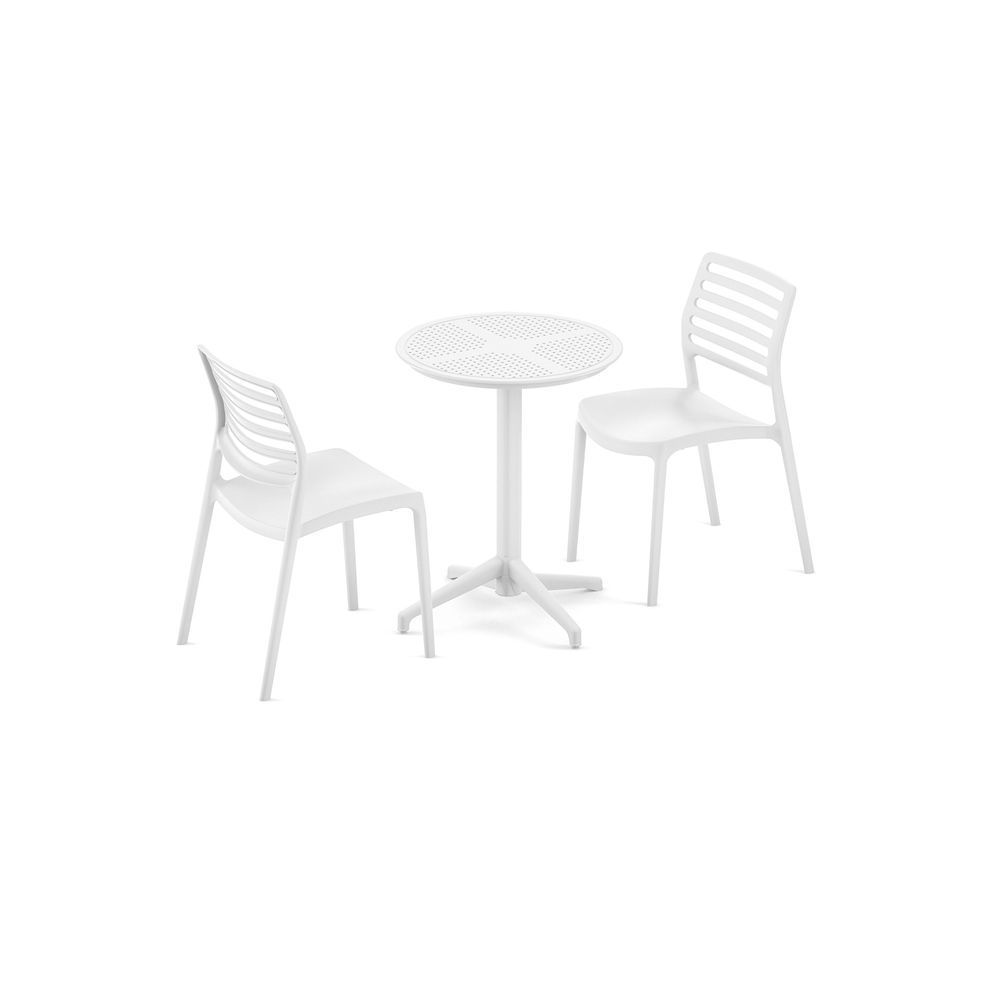 Beyaz 2 Kişilik Yuvarlak Bahçe Masa Sandalye Seti 60 cm