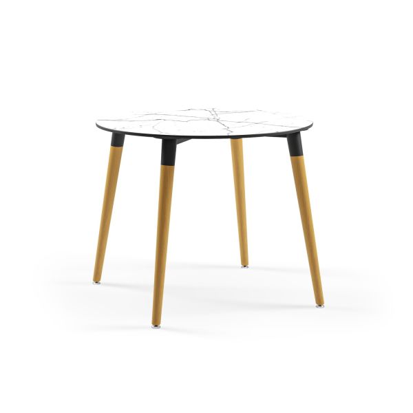 Beyaz Mermer Compact Yuvarlak Restaurant Masası 90 cm