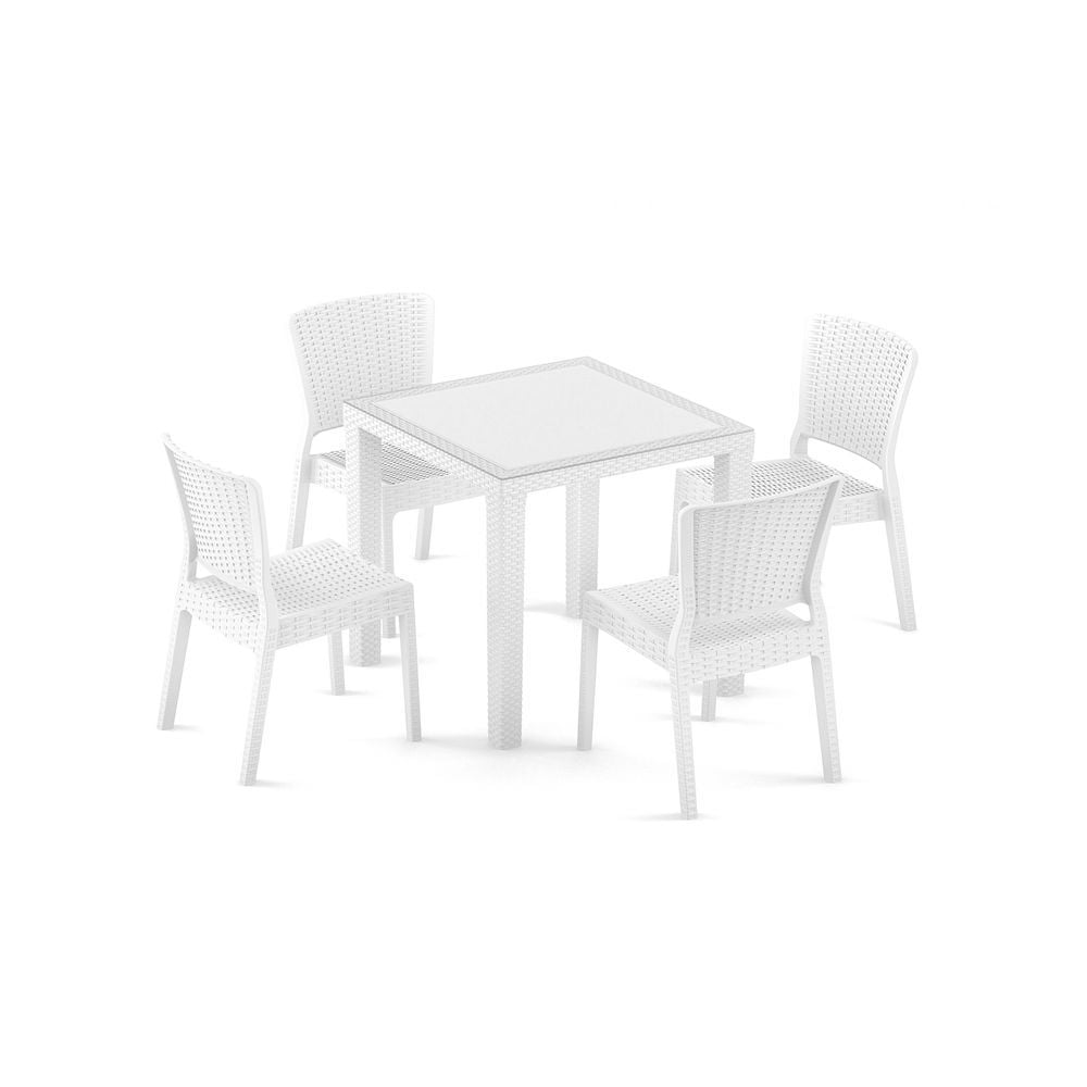 Beyaz 4 Kişilik Bahçe Masa Sandalye Takımı 80x80 Dış Mekan