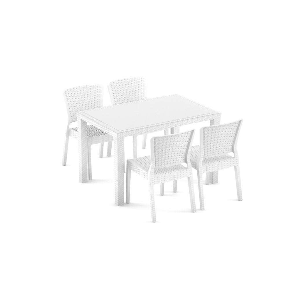 Beyaz Bahçe Masa Sandalye Takımı 4 Kişilik 80x120