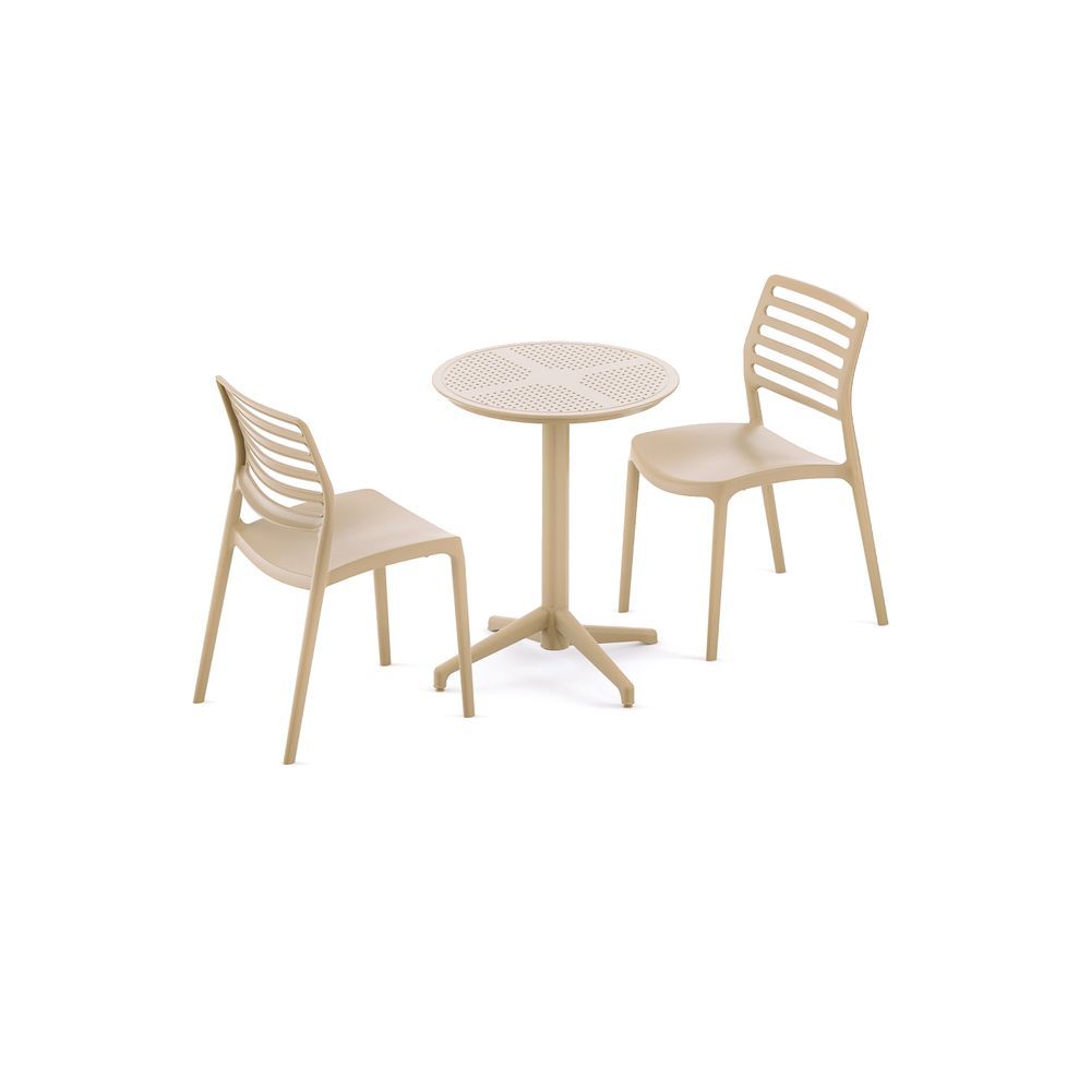 Bej 60 cm Yuvarlak 2 Kişilik Bahçe Masa Sandalye