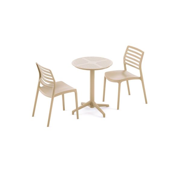 Bej 60 cm Yuvarlak 2 Kişilik Bahçe Masa Sandalye