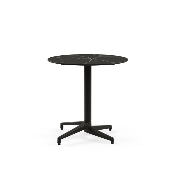 Moon Compact 70 cm Yuvarlak Siyah Ayaklı Siyah Mermer Desenli Bahçe Masası | Dış Mekan, Restoran, Kafe, Balkon, Teras Kullanımı İçin Paslanmaz Dayanıklı Masa
