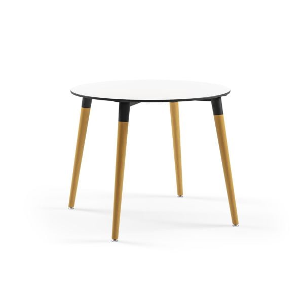 Beyaz Compact Laminat Yuvarlak Otel Masası Ø77 cm