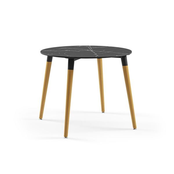 Siyah Mermer Compact Yuvarlak Masa 77 cm Modern