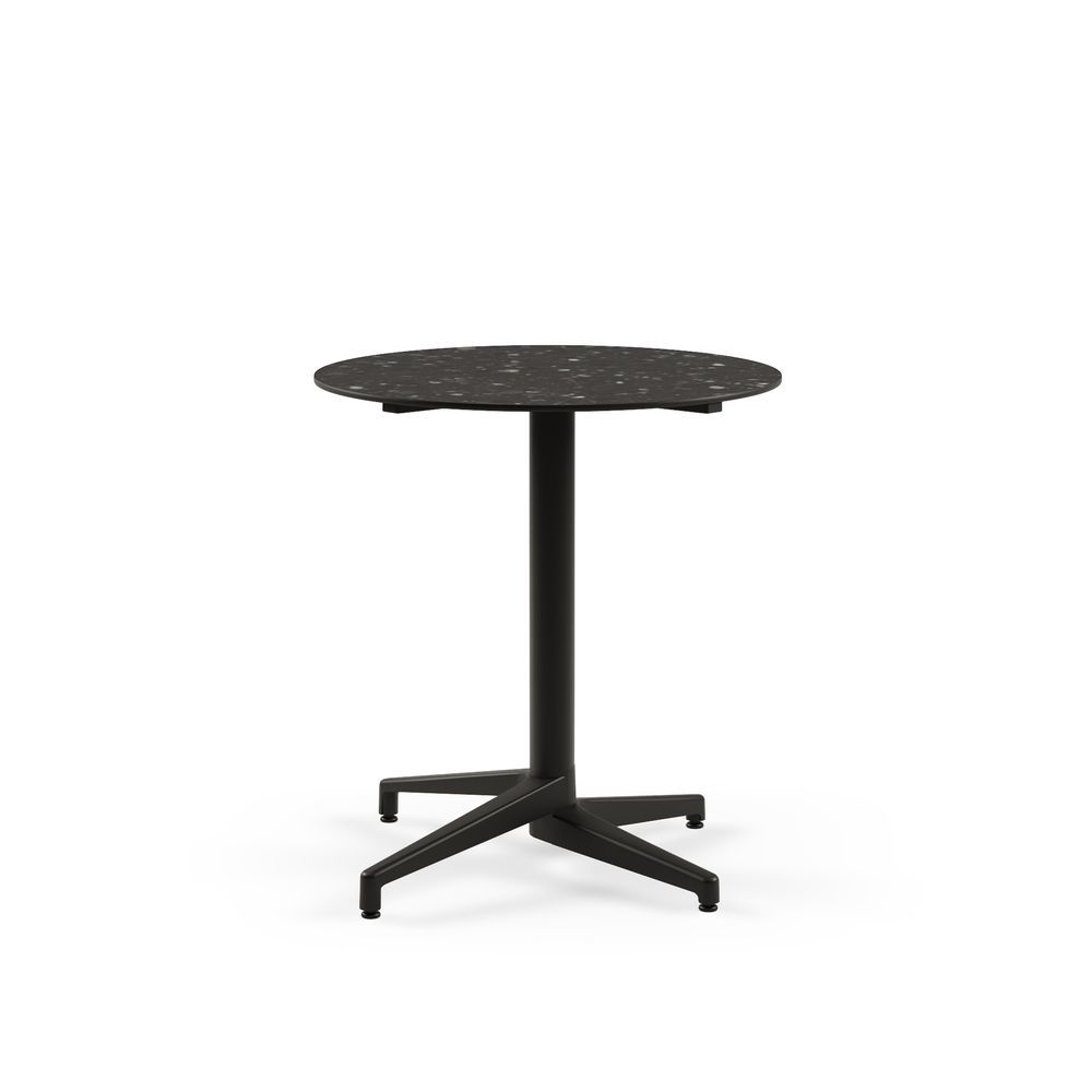 Moon Compact Laminat Masa 70 cm Yuvarlak Siyah Ayaklı Terrazzo Desenli Paslanmaz Bahçe Masası