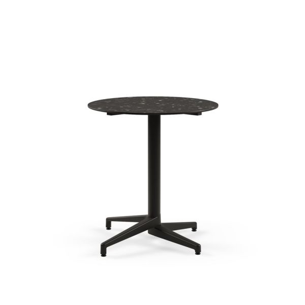 Moon Compact Laminat Masa 70 cm Yuvarlak Siyah Ayaklı Terrazzo Desenli Paslanmaz Bahçe Masası