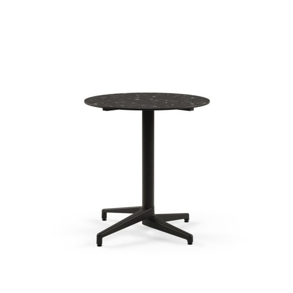 Moon Compact Laminat Masa 70 cm Yuvarlak Siyah Ayaklı Terrazzo Desenli Paslanmaz Bahçe Masası