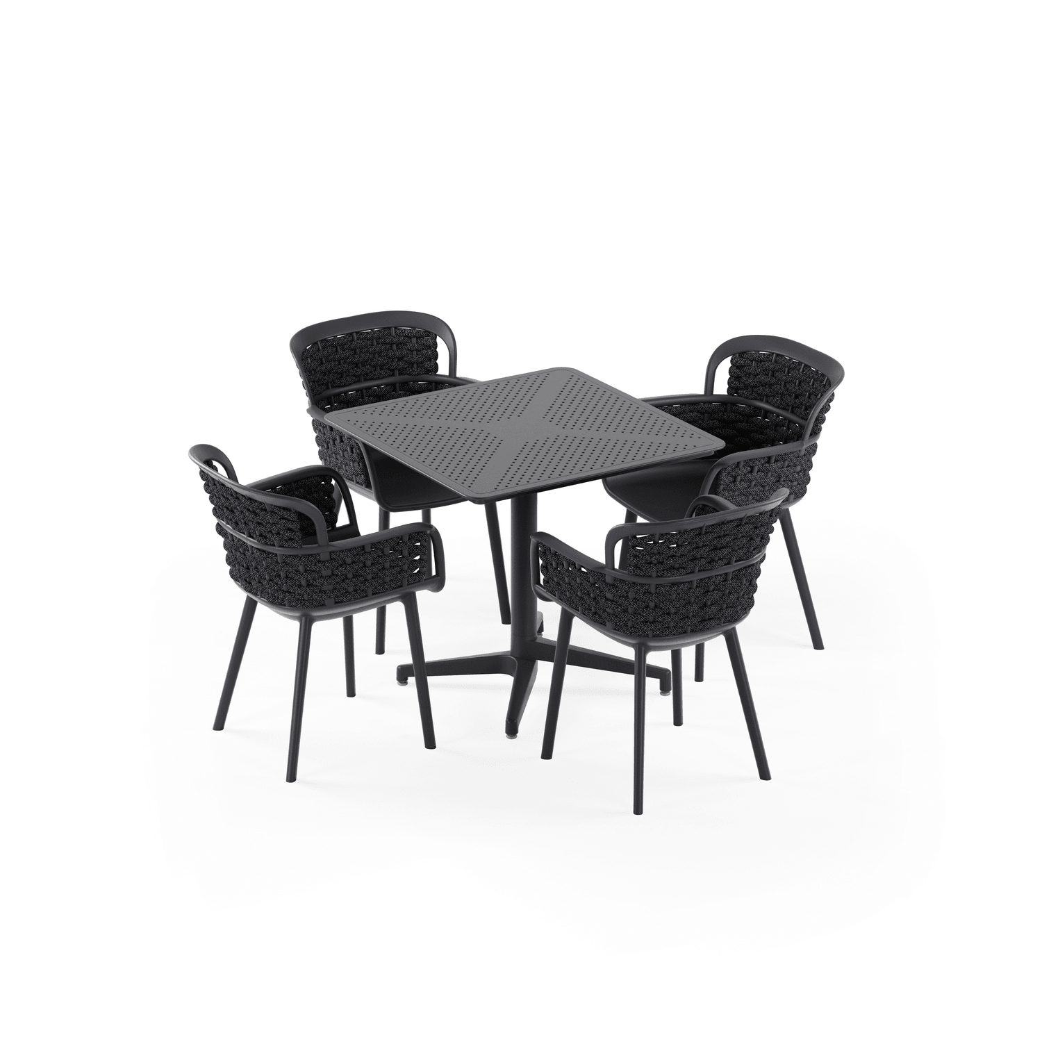 Antrasit Siyah Örgülü Bahçe Sandalyesi & 80x80 cm Katlanır Masa Takımı | Paslanmaz, Dayanıklı, TSE Belgeli Bahçe, Balkon, Teras, Cafe & Restaurant Mobilyası