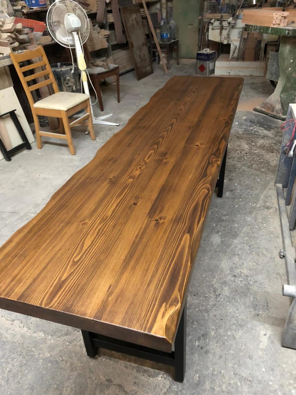 Ceviz Tonunda Doğal Göknar Ahşap Kütük Masa 50x180 cm