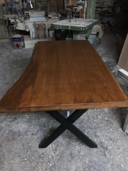 Kayın Ağacı Ceviz Rengi Kütük Masa 85x140 cm Çapraz Ayaklı