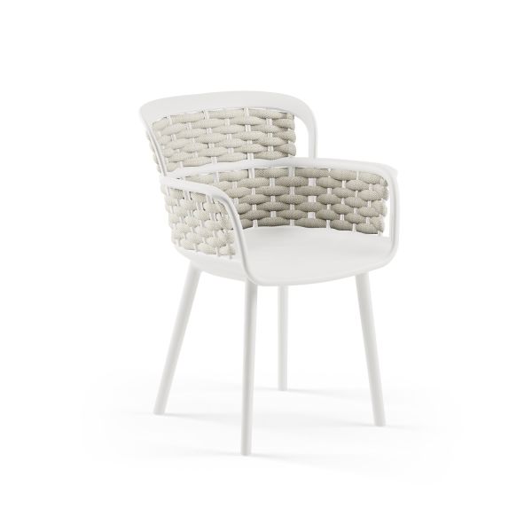 Beyaz Gövde Bej Örgülü Sandalye 4 Kişilik Katlanır Bahçe Masa Sandalye Takımı 80x80 cm | Mutfak, Otel, Kafe, Balkon & Teras İçin Dayanıklı Dış Mekan Seti