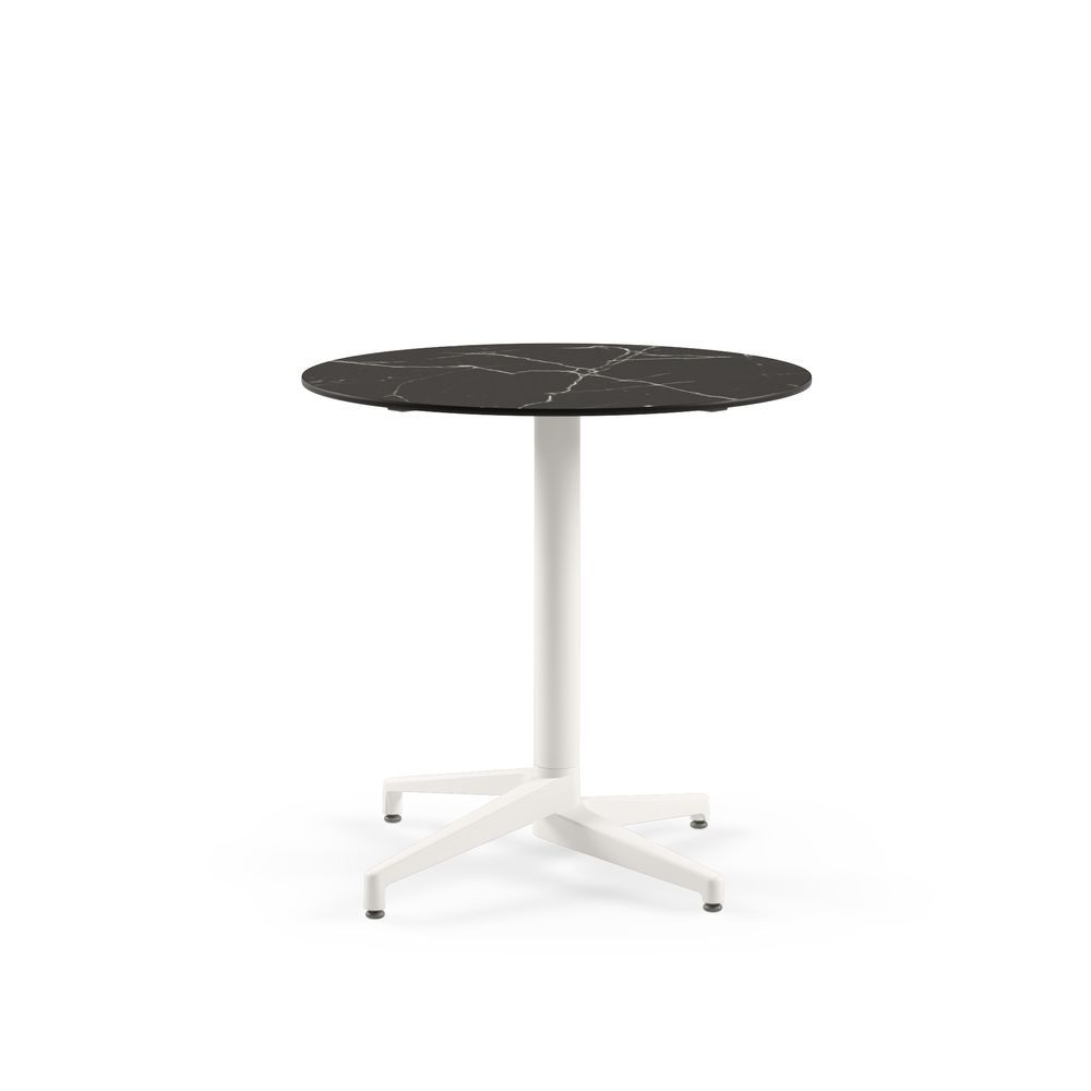 Moon Compact Yuvarlak Masa – 60 cm Beyaz Ayaklı Siyah Mermer Desenli Otel, kafe, restoran, mutfak, balkon, teras ve bahçeler için şık, dayanıklı ve paslanmaz dış mekan masası