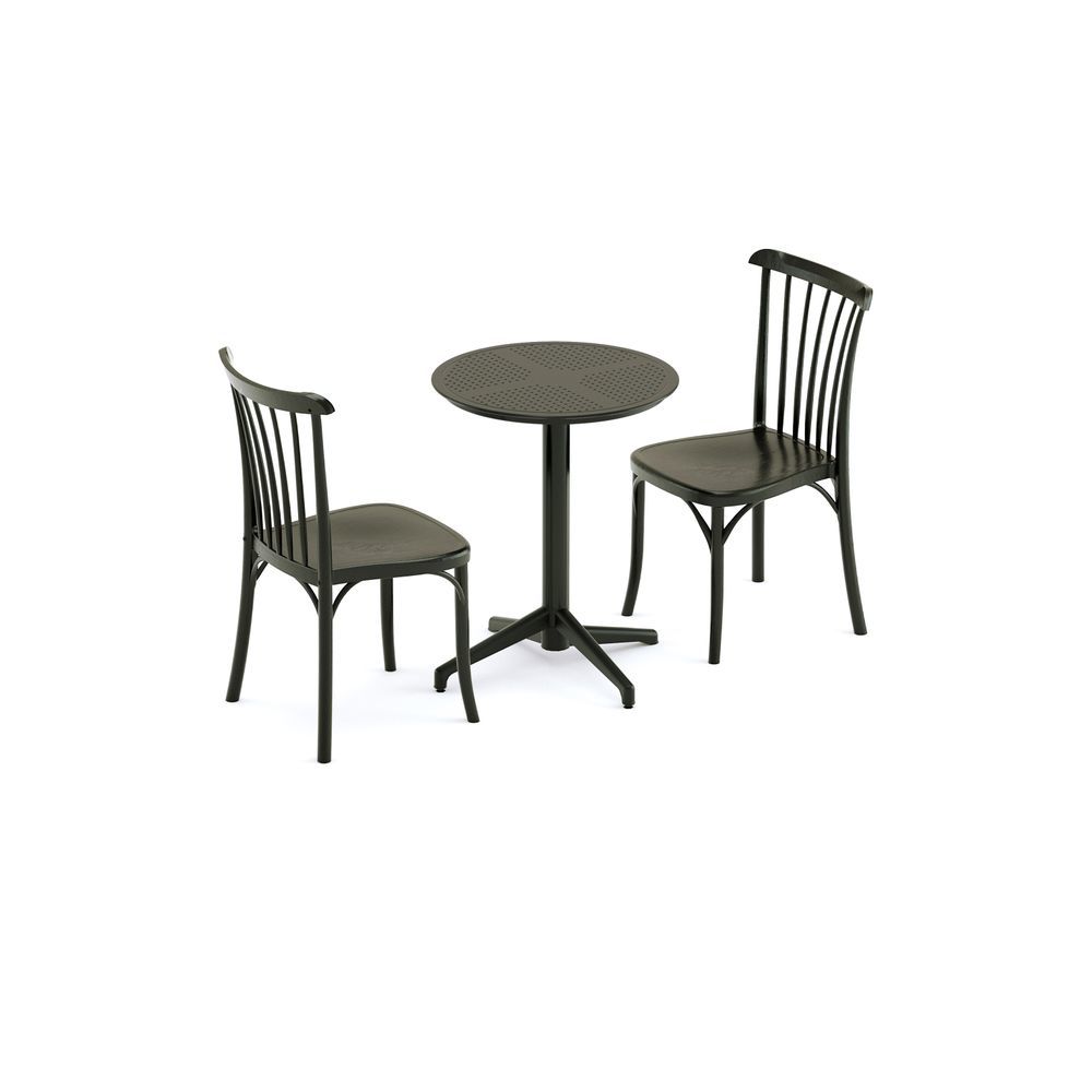 Siyah 60 cm Yuvarlak Cafe Bahçe Masa Sandalye 2 Kişilik Set