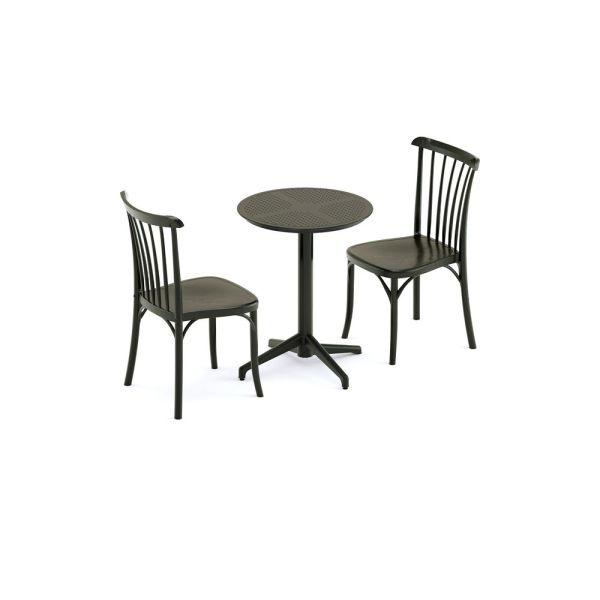 Siyah 60 cm Yuvarlak Cafe Bahçe Masa Sandalye 2 Kişilik Set