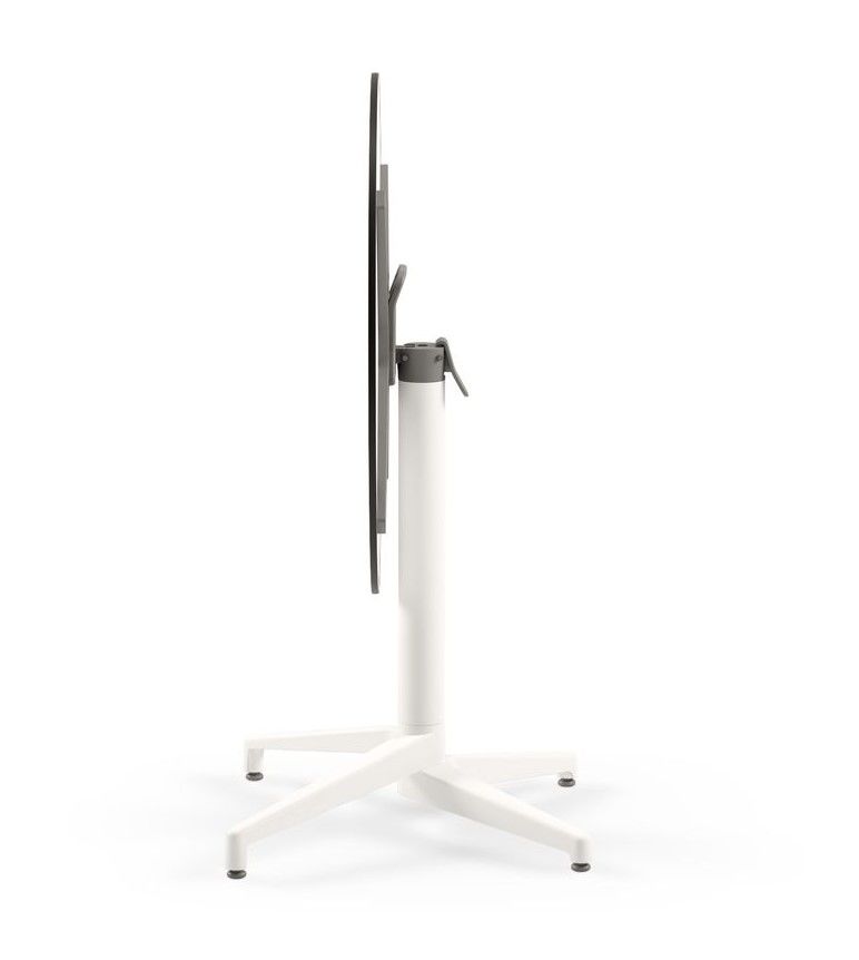 Moon Compact Laminat Katlanır Yuvarlak Otel Masası – 77 cm, Beyaz Ayaklı, Siyah Mermer Desenli, Paslanmaz Katlanır Dış Mekan Bahçe Masası