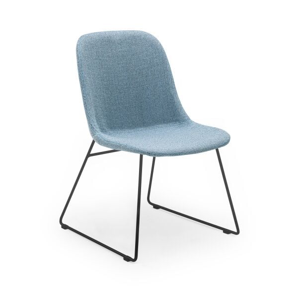 Açık Mavi Kumaş Ofis Bekleme Sandalyesi Siyah Metal Ayaklı