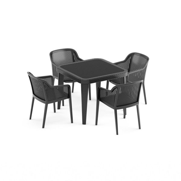 Siyah 4 Kişilik 90x90 Bahçe Masa Sandalye Takımı