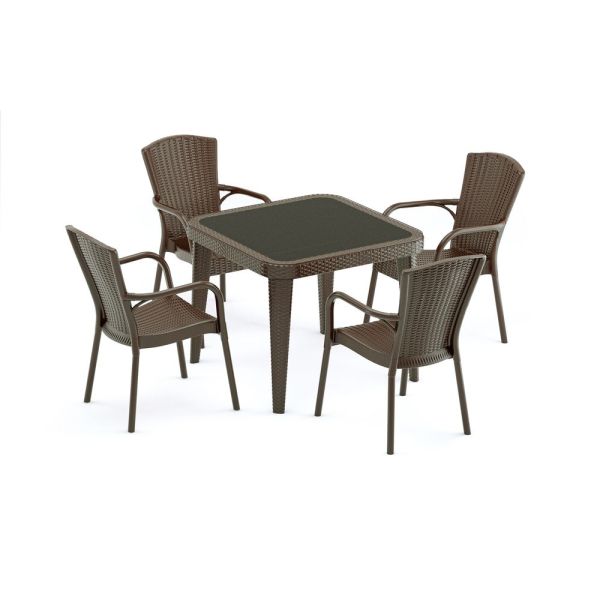 Wenge Bahçe Masa Sandalye Takımı 90x90 4 Kişilik
