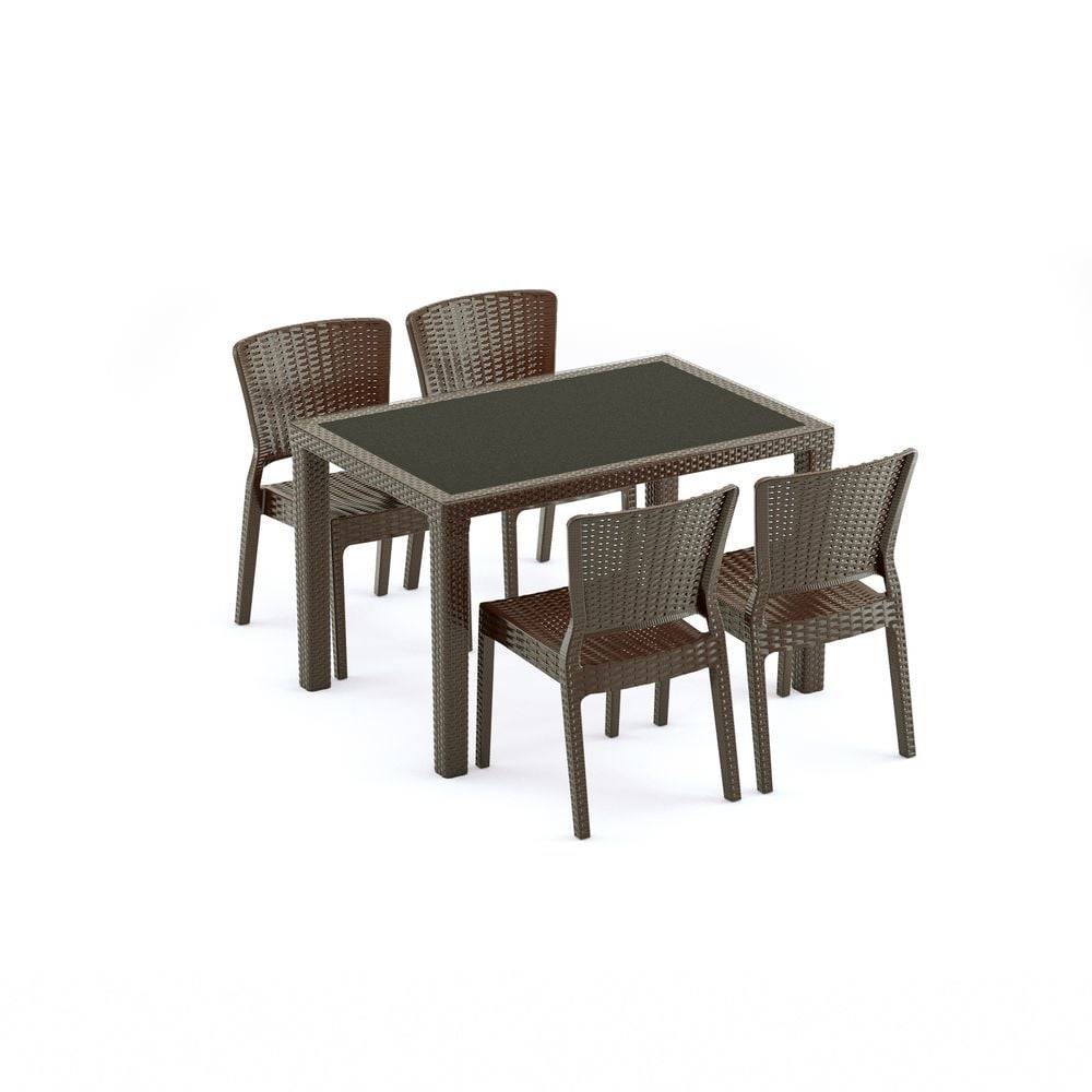 Wenge Bahçe Masa Sandalye Takımı 4 Kişilik 120x80