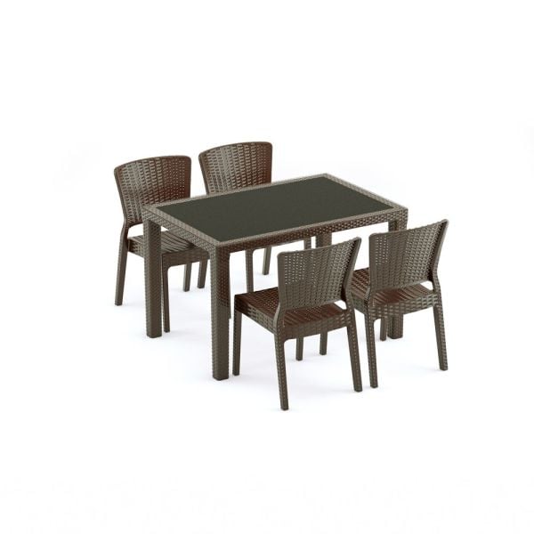 Wenge Bahçe Masa Sandalye Takımı 4 Kişilik 120x80