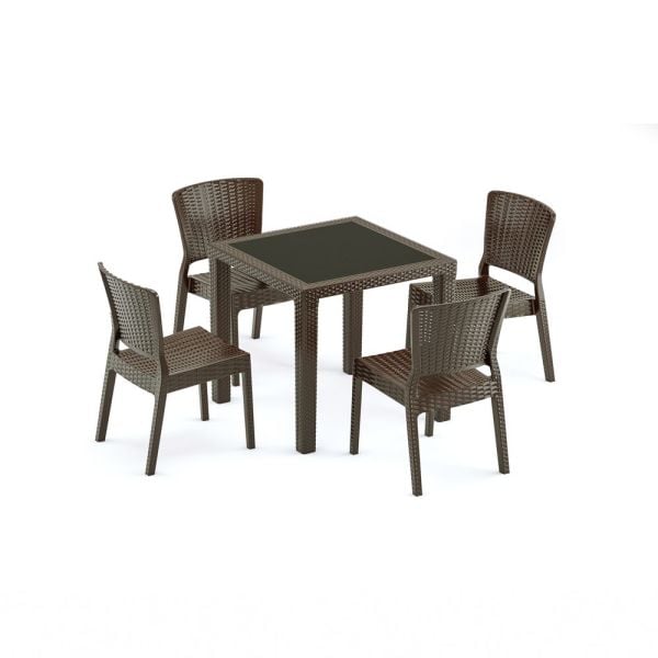 Wenge 4 Kişilik Bahçe Masa Sandalye Takımı 80x80
