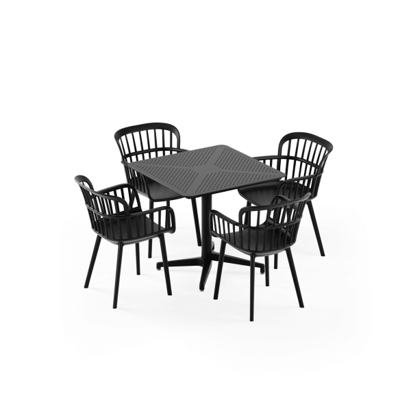 Siyah 4 Kişilik 80x80 cm Bahçe Masa Sandalye Takımı
