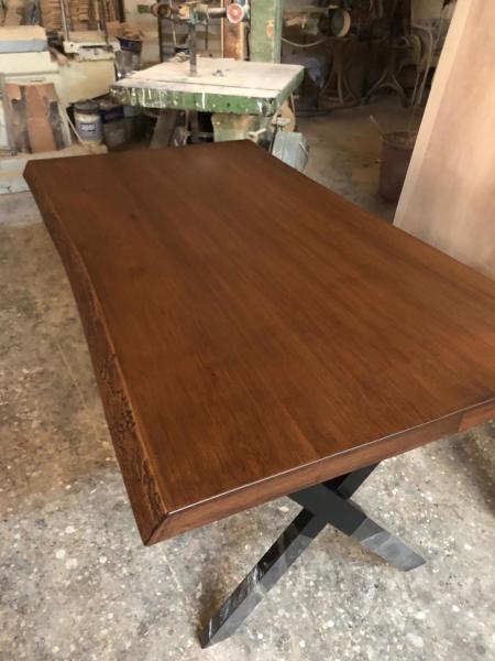 Kütük Masa Kayın Ağacı Ceviz Rengi 80x140 cm Çapraz Ayaklı