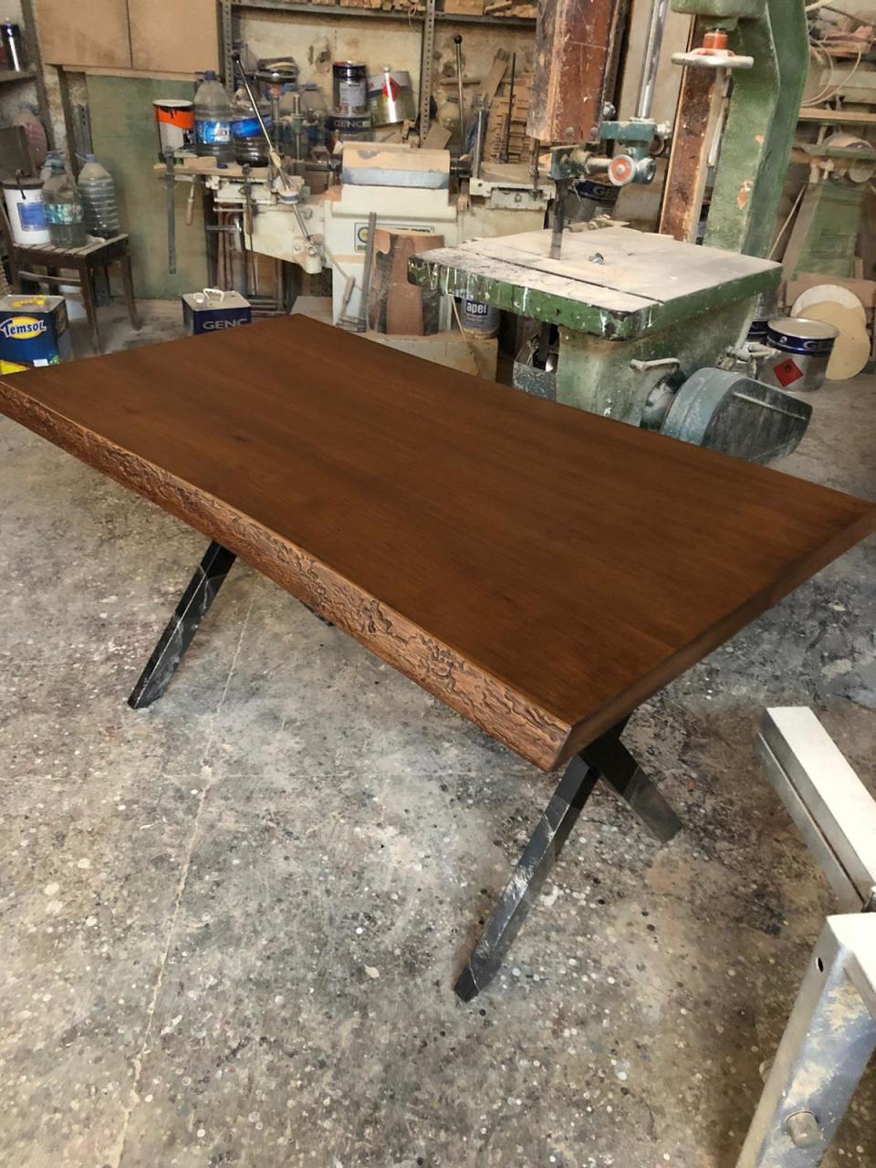 Kütük Masa Kayın Ağacı Ceviz Rengi 80x140 cm Çapraz Ayaklı