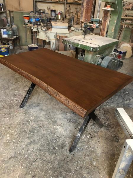 Kütük Masa Kayın Ağacı Ceviz Rengi 80x140 cm Çapraz Ayaklı