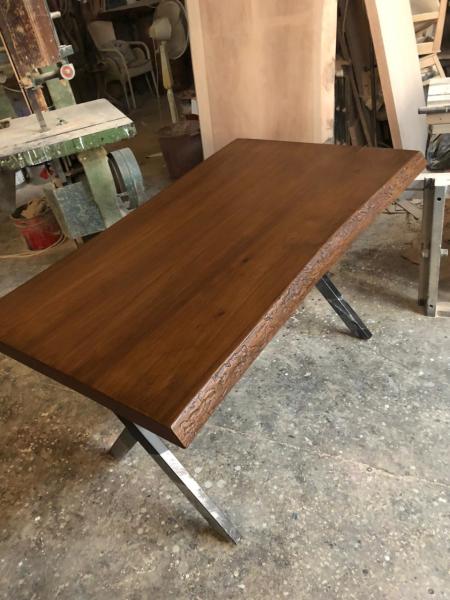 Kütük Masa Kayın Ağacı Ceviz Rengi 80x140 cm Çapraz Ayaklı
