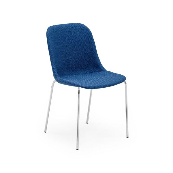 Mavi Kumaş Metal Krom Ayaklı Mutfak Sandalyesi