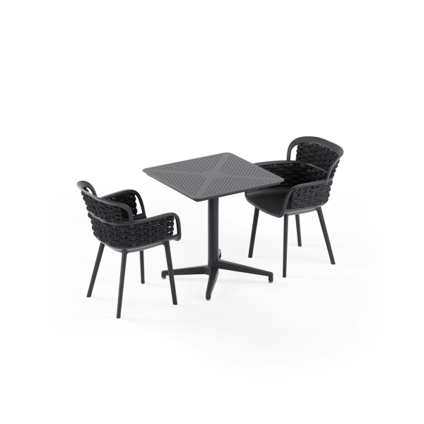 Antrasit Siyah Örgü Dış Mekan Bahçe Masa Sandalye Takımı 2 Kişilik 70x70 cm Katlanır Plastik Masa Sandalye Seti – Mutfak, Otel, Restoran, Kafe, Balkon, Teras için