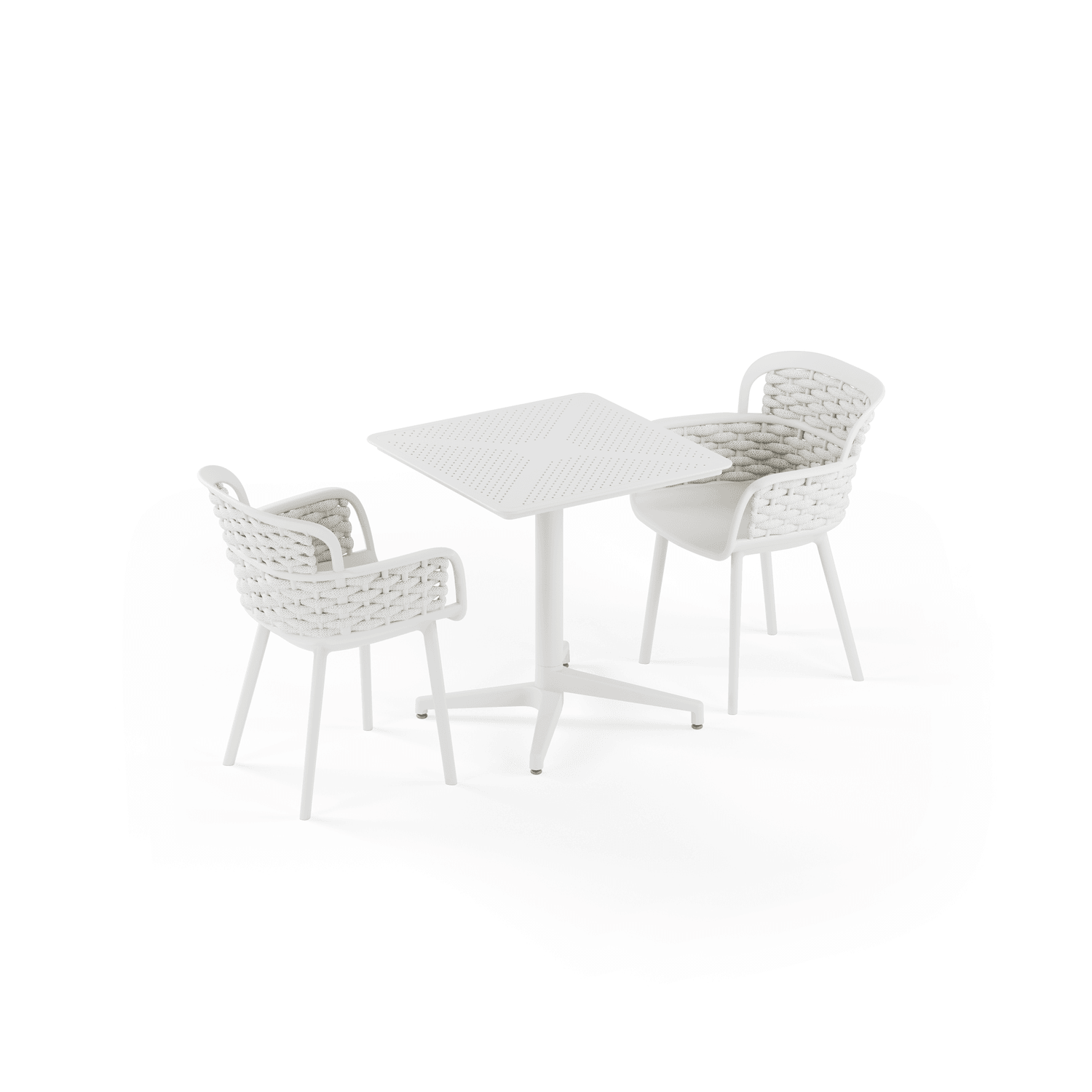 Beyaz Gövde Bej Örgülü 2 Kişilik Katlanır Bahçe Masa Sandalye Takımı 70x70cm | Dış Mekan Otel Kafe Balkon Teras İçin Dayanıklı Masa Sandalye Seti